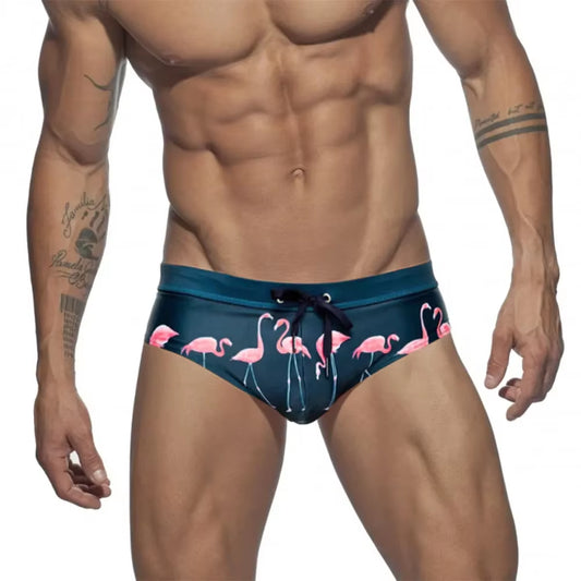 Men Swimwear Sexy Swimming Trunks Briefs Low Waist Mens Leaf Swim Trunk Brief Man Swimsuit Beachwear Beach Bikini Surfing Shorts